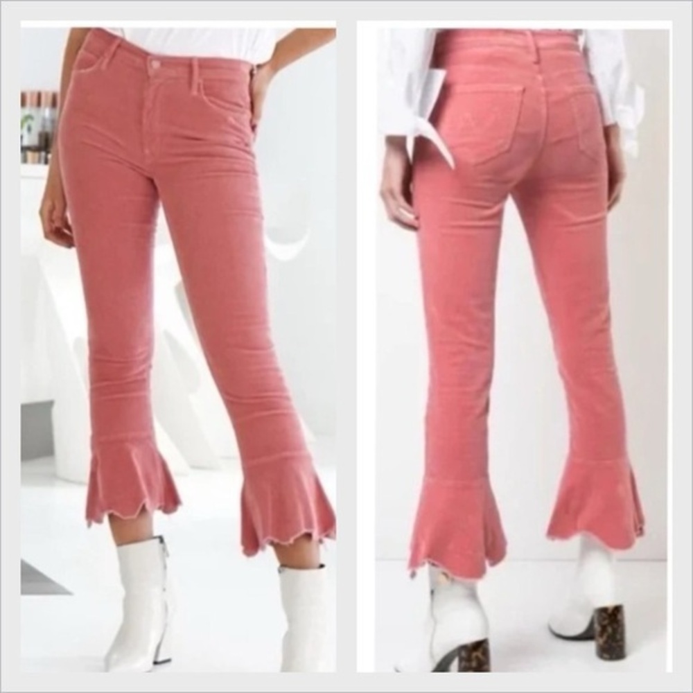 MOTHER Cha Cha Chew Corduroy Pants Ruffle Fray Hem Distressed Hopscotch Size 31